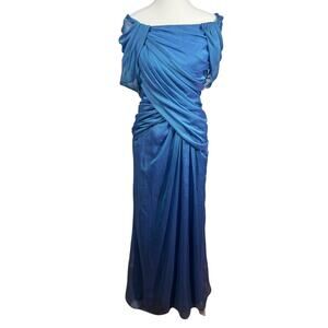 Tadashi Shoji Dress Women 6 Blue Ruched Formal Gown Etherial Draped Wedding
